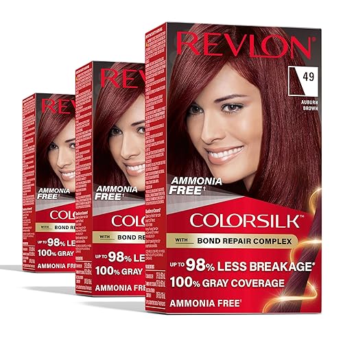 Revlon ColorSilk with Bond Repair Complex, Auburn Permanent Hair Color, 100% Gray Coverage, Ammonia Free Hair Dye, Vegan Keratin, 49 Auburn Brown