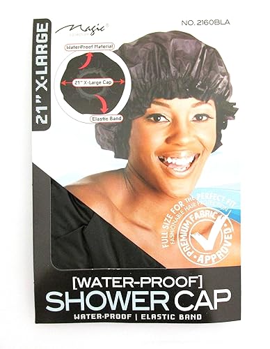 X-Large BLACK 21" Extra Large Water-Proof SHOWER CAP with Comfortable Elastic Band XL