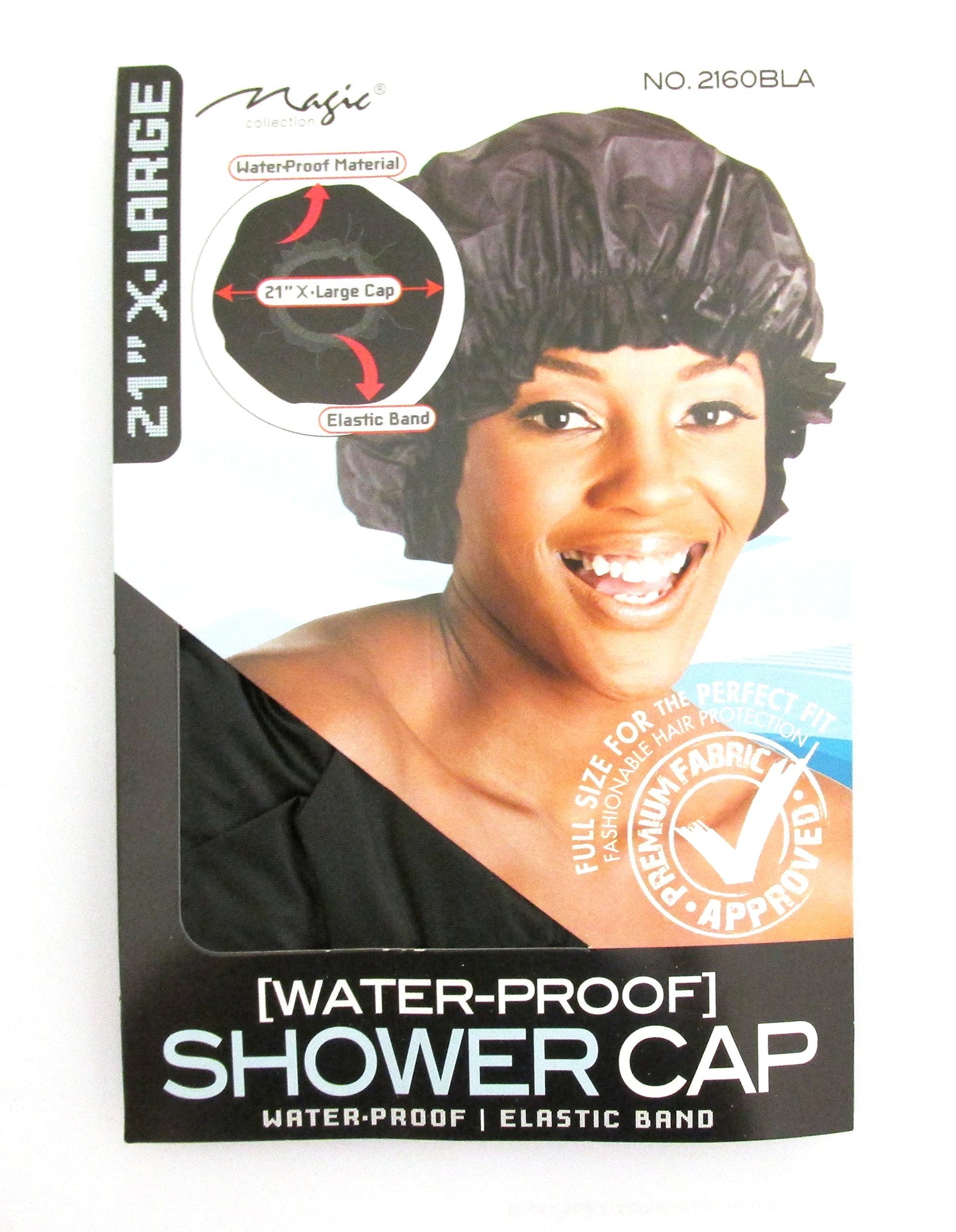 X-Large BLACK 21" Extra Large Water-Proof SHOWER CAP with Comfortable Elastic Band XL