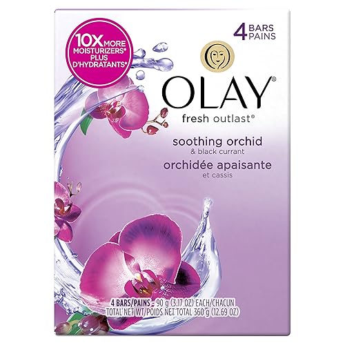 Olay Fresh Outlast Soothing Currant Beauty Bar, Orchid and Black, 4 Count, Packaging May Vary