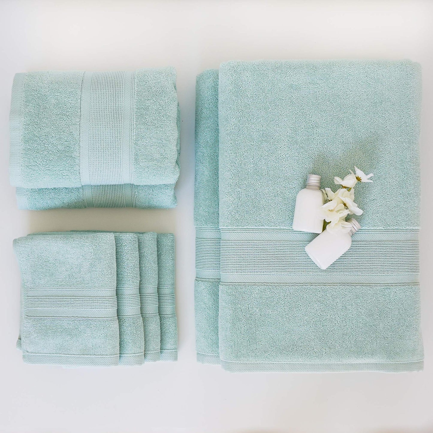 Luzia 8 Piece Bathroom Towel Set - 100% Turkish Cotton, Premium Quality - 2 Bath Towels 2 Hand Towels and 4 Washcloths (Sea Foam/Aqua/Mint/Glacier…
