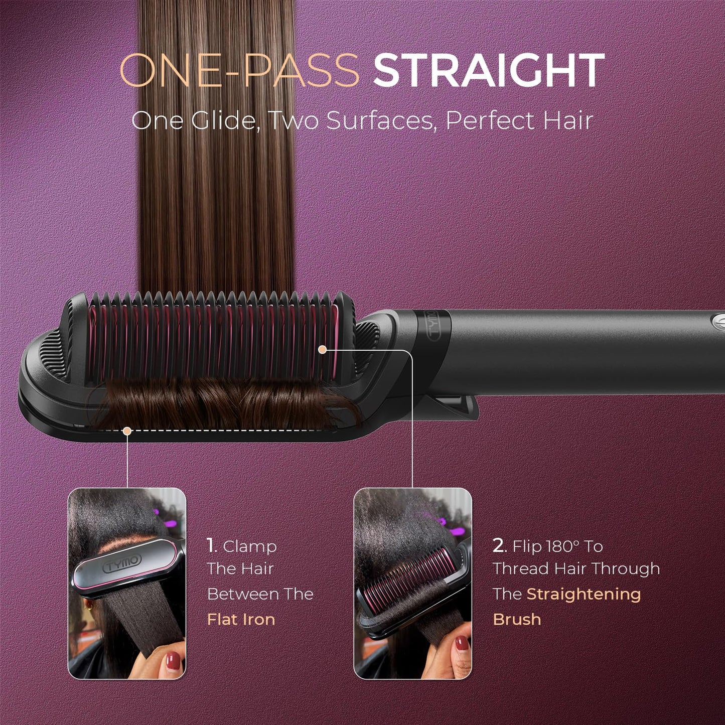 TYMO Flat Iron Hair Straightener Brush 2 in 1, 200M Ions Hair Straighteners for Women, Ceramic Straightening Hot Comb for Anti-Frizz Straights, Waves Beauty and Personal Care TYMO