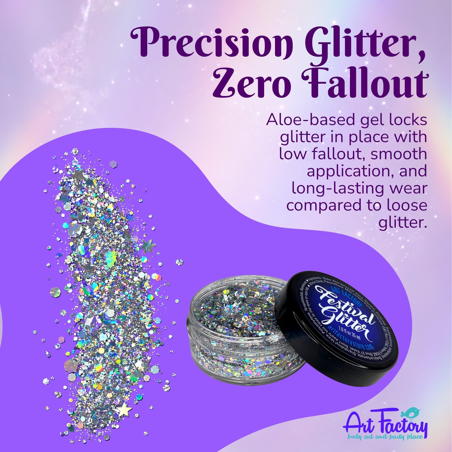 Art Factory Starstruck Silver Chunky Body Glitter Gel - Holographic Cosmetic Glitter for Face, Hair & Body - Festival Rave Makeup, Long Wear Hair