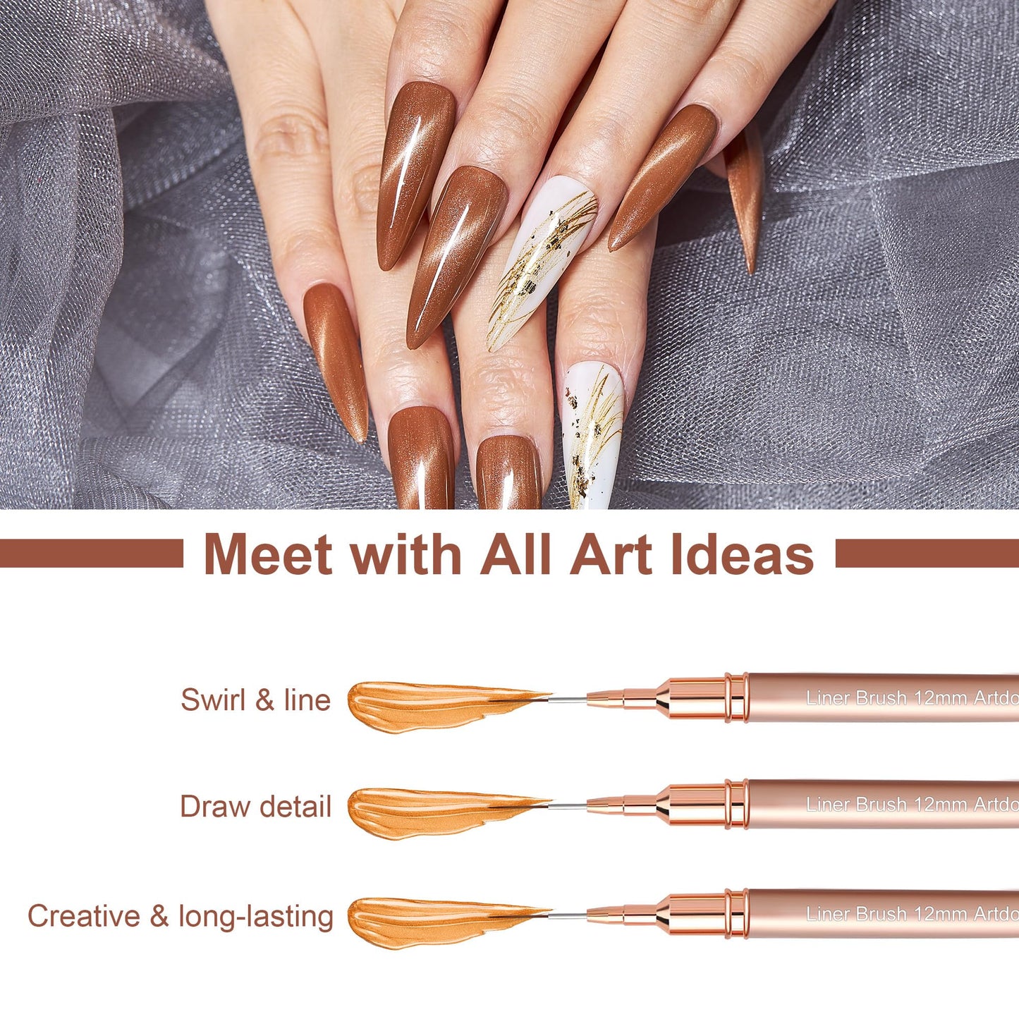 Artdone Metallic Nail Art Pens, Liner Brushes Set, 5PCS Gold Nail Tools Beauty and Personal Care Artdone