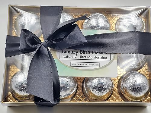 Spa Pure Designer Bath Bombs - for Men, Natural, Organic, large bathbombs, 12 Designer Scents for Men, Elegant Bath Bomb Gift Set (2.5 oz each)