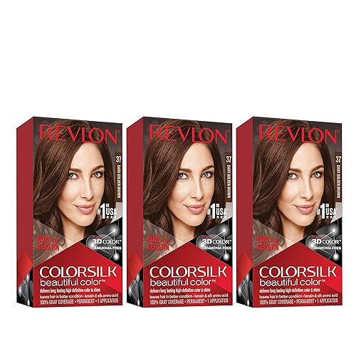 Revlon Permanent Hair Color, Permanent Hair Dye, Colorsilk with 100% Gray Coverage, Ammonia-Free, Keratin and Amino Acids, 37 Dark Golden Brown, 4.4