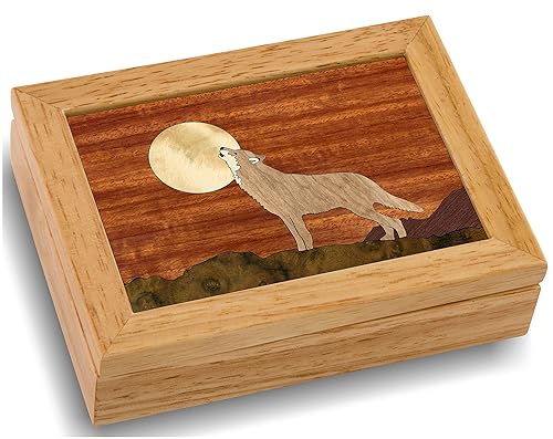 Wood Art Wolf Box - Handmade in USA - Unmatched Quality - Unique, No Two are the Same - Original Work of Wood Art. A Wolf Gift, Ring, Trinket or Wood…