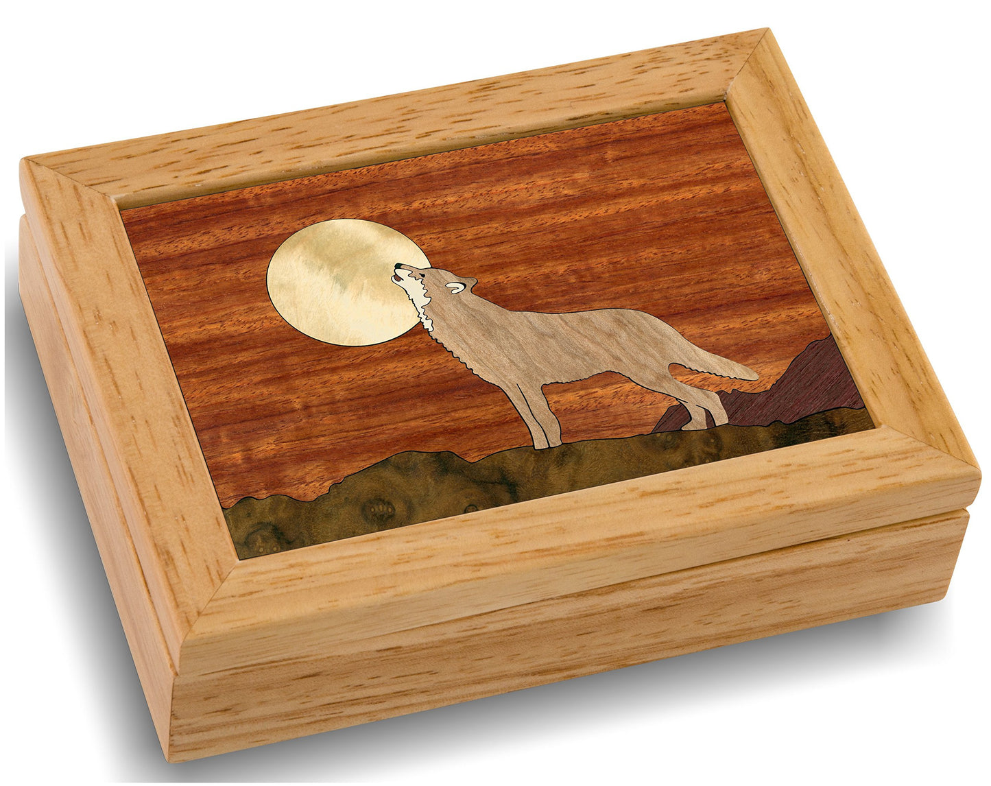 Wood Art Wolf Box - Handmade in USA - Unmatched Quality - Unique, No Two are the Same - Original Work of Wood Art. A Wolf Gift, Ring, Trinket or Wood…