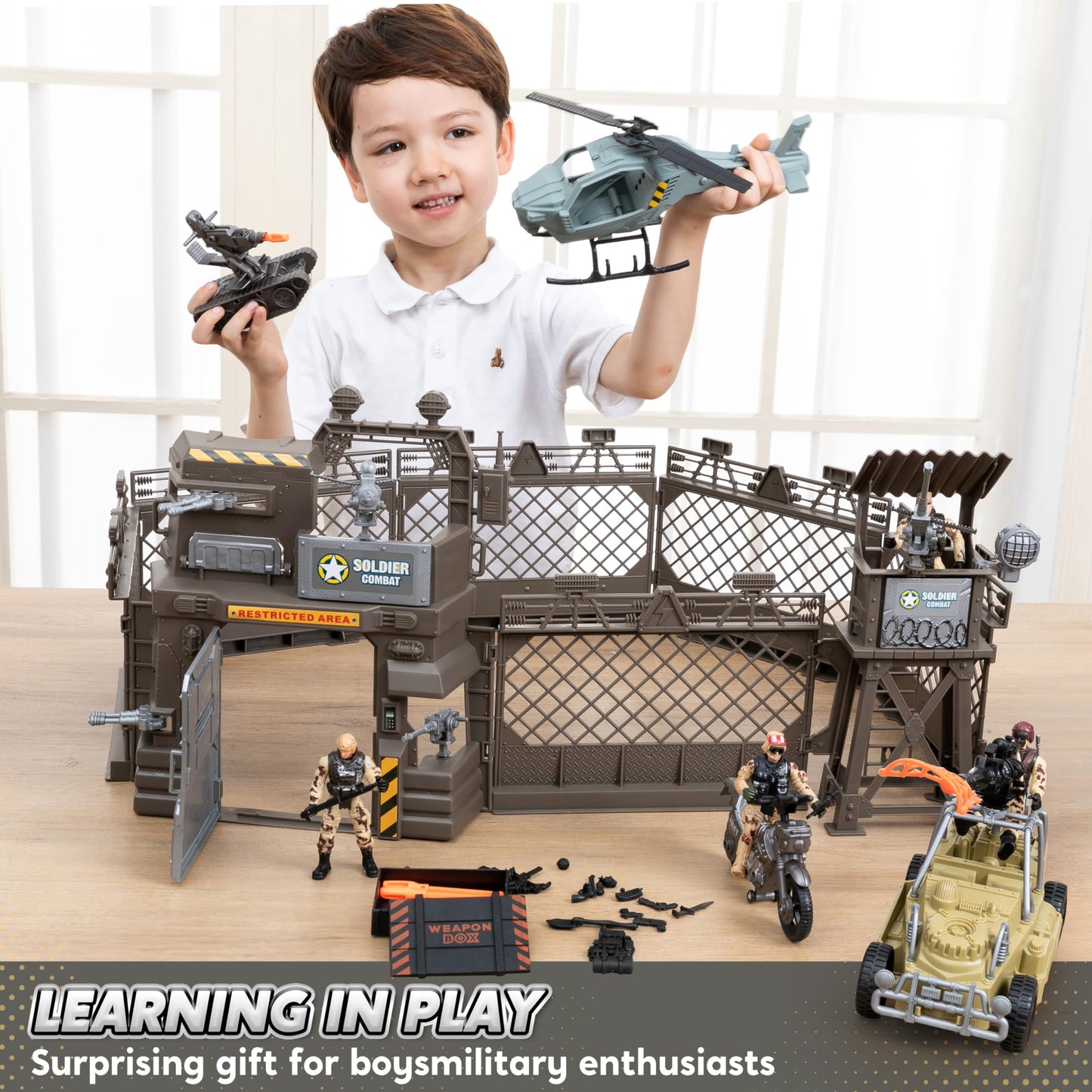 JOYIN Military Base Playset – Army Vehicles, Soldier Action Figures & Weapon Gear Accessories, Military Combat Toys for Kids