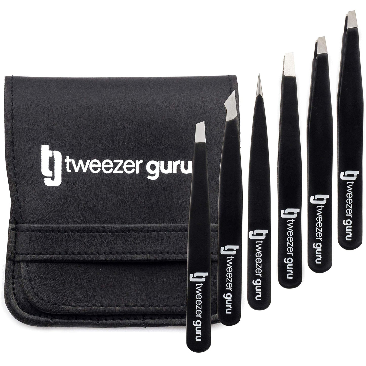 Tweezer Guru Eyebrow Tweezer Set for Women & Men - Professional Slant and Pointed Tweezers Set with Case - Precision Tweezers Kit for Facial Hair