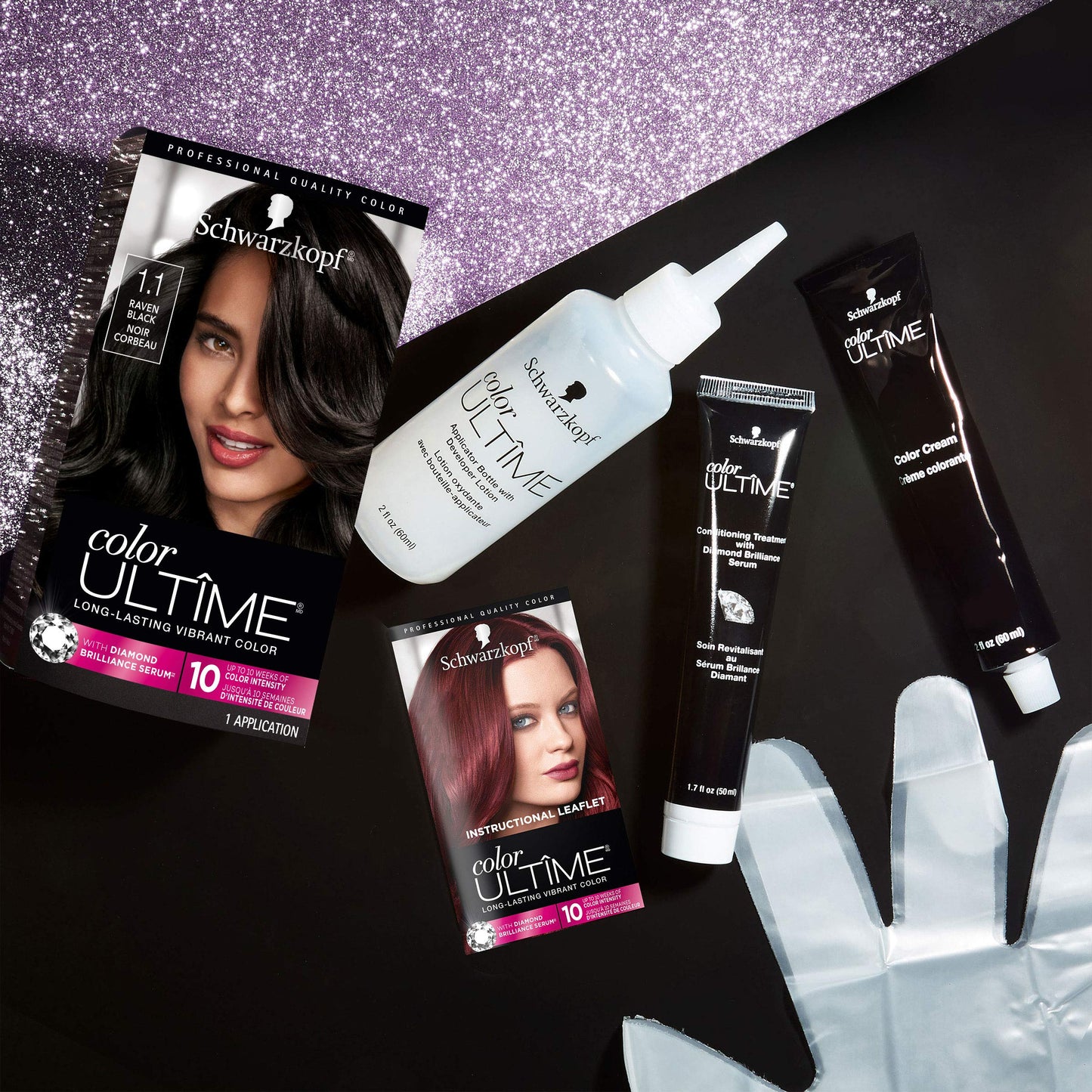 Schwarzkopf Color Ultime 1.1 Raven Black Hair Dye, Permanent Intense Black with Diamond Brilliance, Fade-Resistant, Covers Grays, All Hair Textures