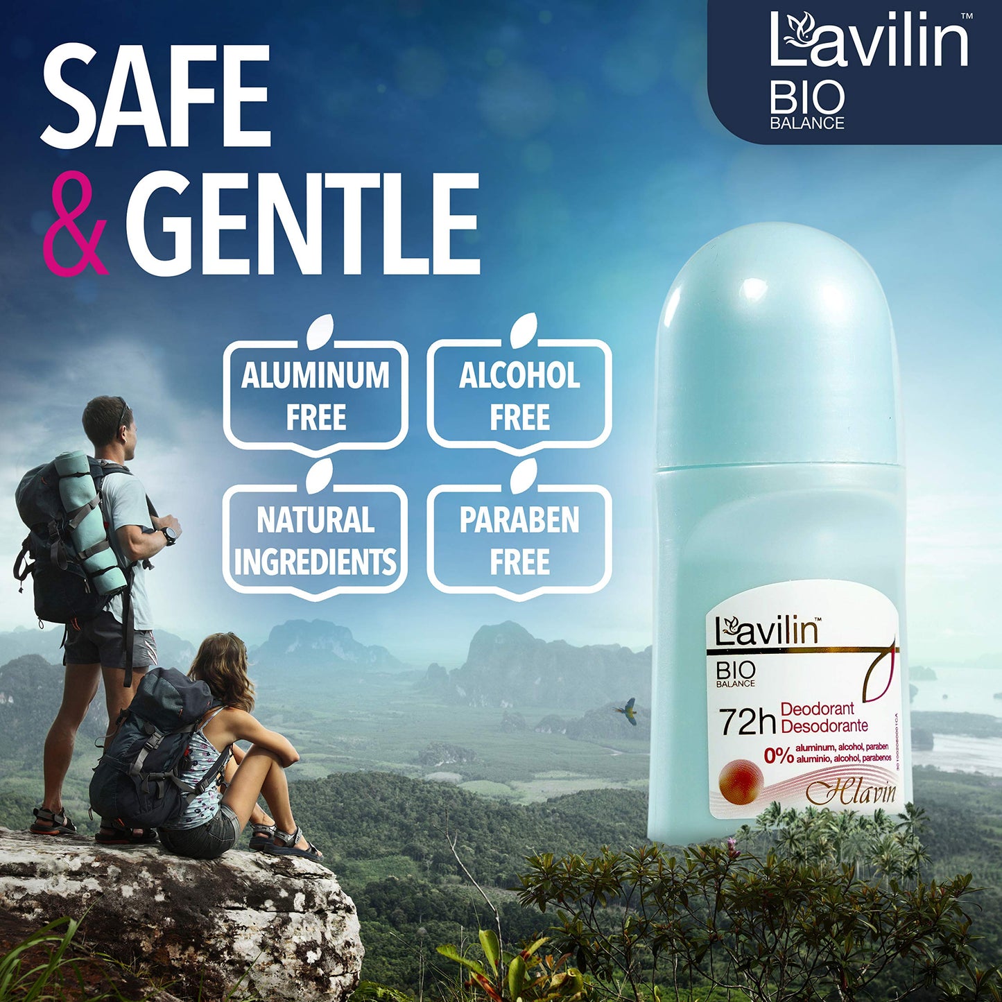 LAVILIN Roll On Deodorant for Women and Men - Aluminum Free Deodorant with Up to 72 Hour Long-Lasting Protection and Odor Control