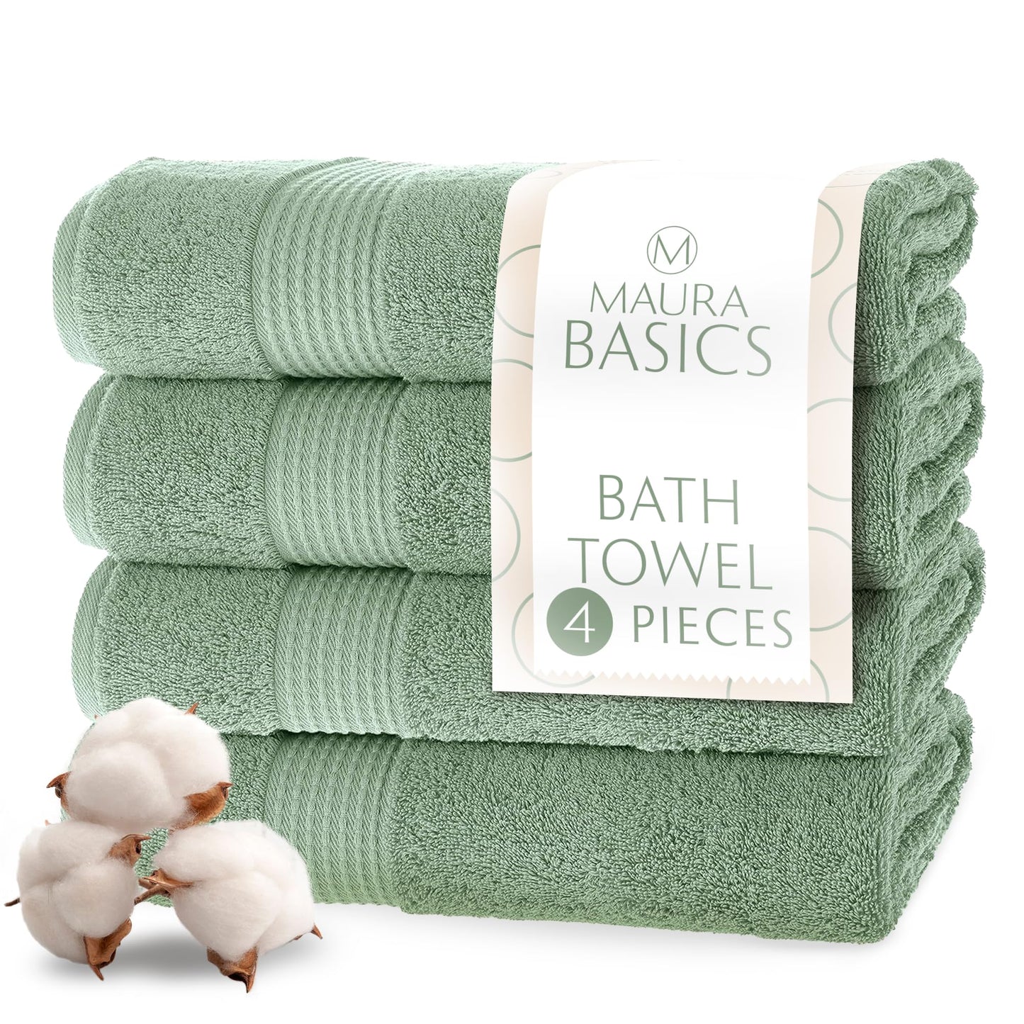 MAURA Basics Performance Bath Towels 100% Turkish Cotton with Hook Loops. Extra Large Luxury Absorbent Plush Towel Sets for Bathroom, Daily Use…