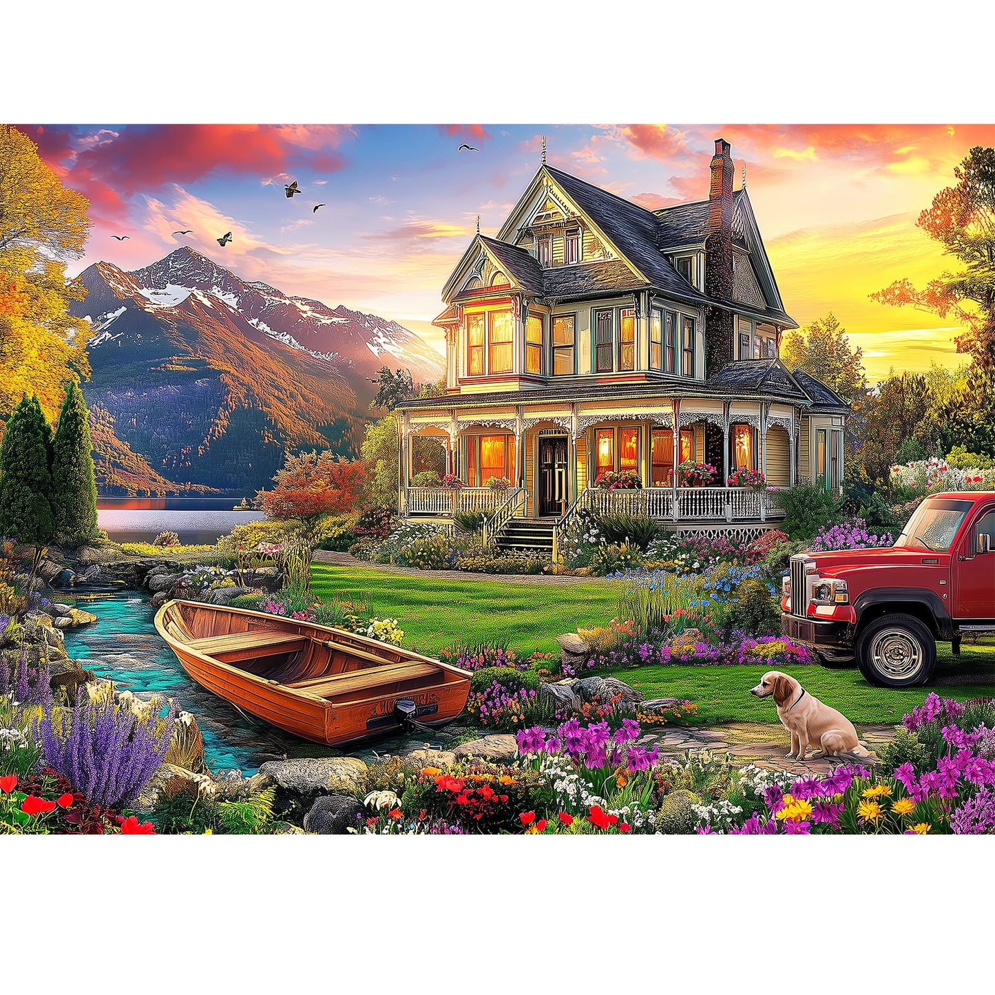 1000 Piece Jigsaw Puzzle for Adults – Autumn Landscape with Villa & Dog, Challenging Puzzle Game, Home Décor, Birthday Gift, 28x20 in