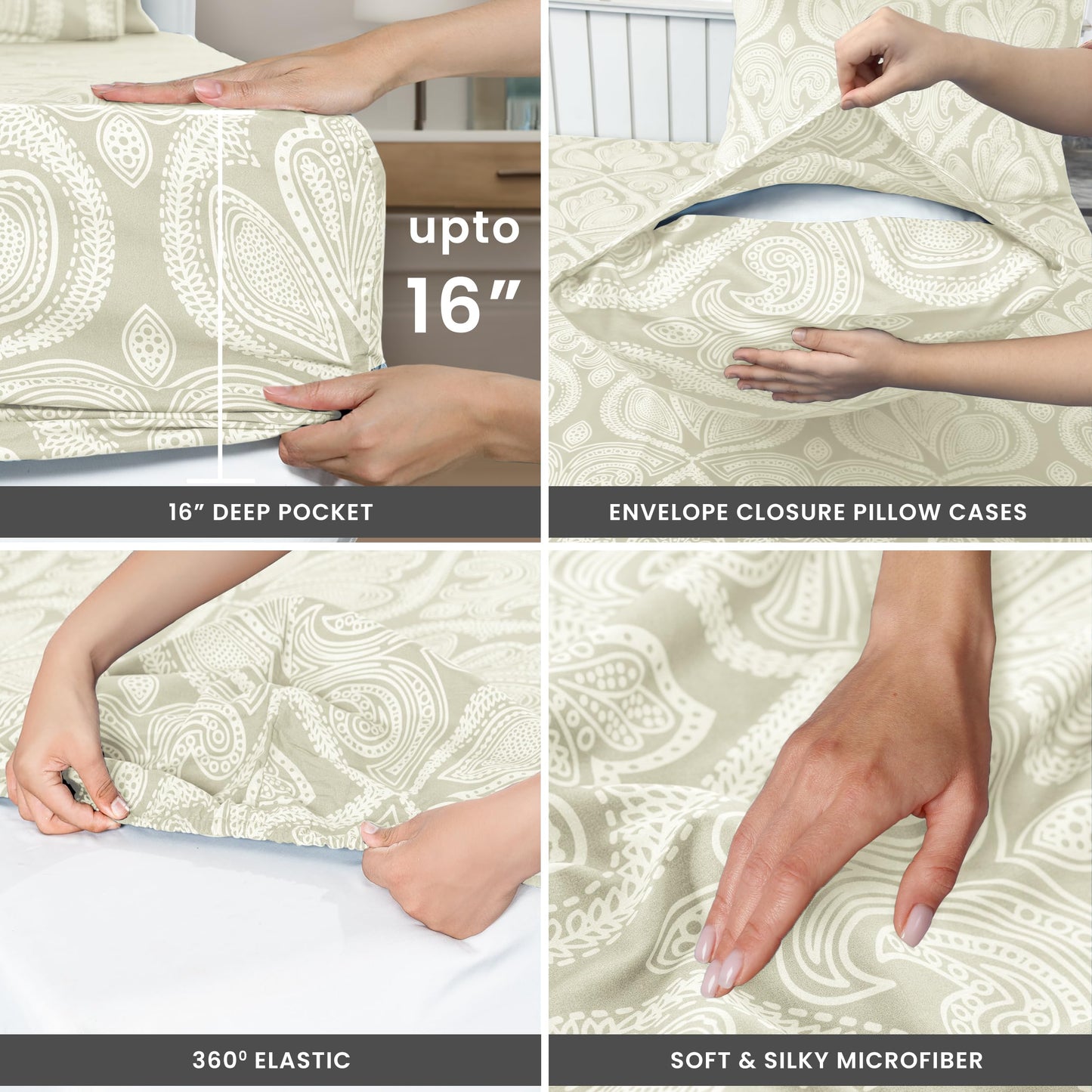 LUX Décor Paisley Twin XL Sheet Set - 6 Piece Ultra-Soft Microfiber Bed Sheets with Flat Sheet, 16 Inches Deep Pocket Fitted Sheet & 2 Pillowcases,