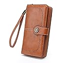 JJUQ Womens Wallet Leather Large Capacity Card Holder Zipper Wristlet Wallets for Women-brown