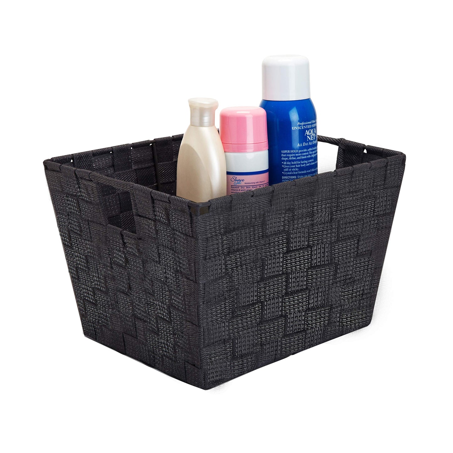 Simplify 10"x12"x8" Medium Striped Woven Basket for Storage with Handles, Nursery, Playroom, Toys, Bedroom, Closet, Clothes, Office, Decorative Lurex…