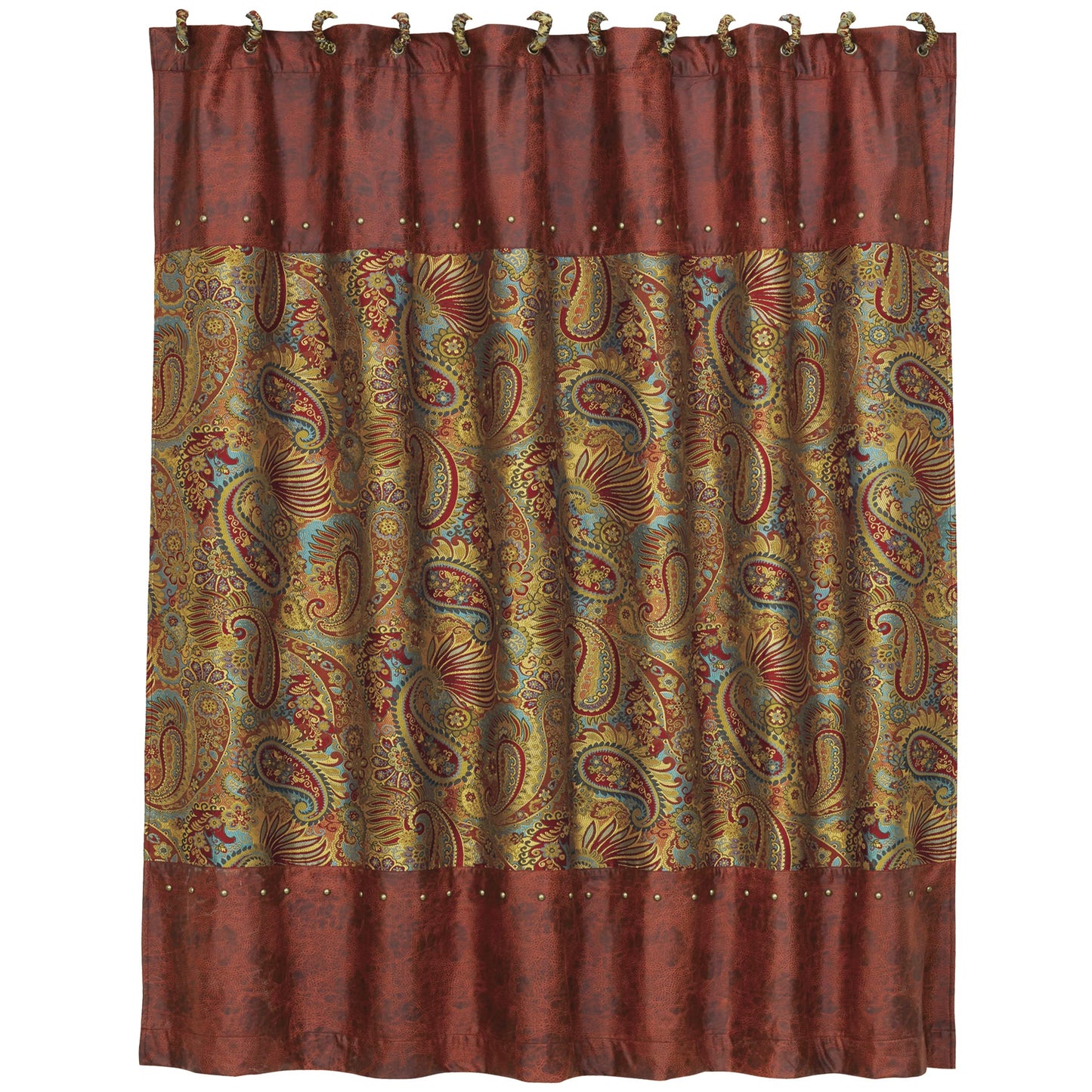 H HIEND ACCENTS Paseo Road San Angelo Shower Curtain, 72x72 inch, Red, Paisley Pattern, Western Rustic Traditional Farmhouse Style