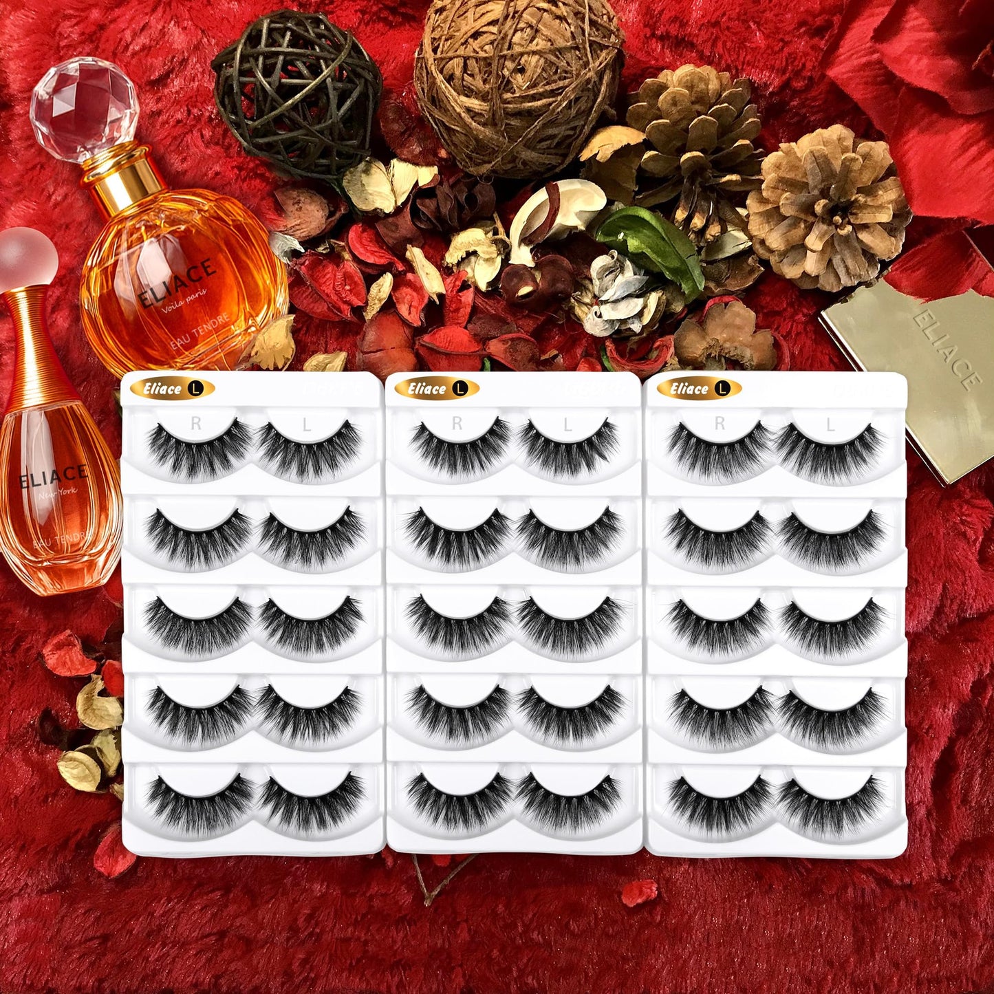 Eliace False Eyelashes Natural look 15 Pairs Fox & Cat Eye Lashes Wispy Strips, Mink Lashes Fake Eyelashes Fluffy Volume Dramatic Long Cross Wispies