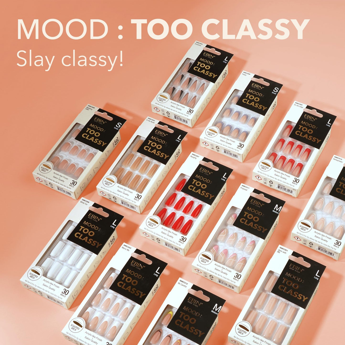 MOOD: TOO CLASSY Press On Nails - Proposal | Trendy Medium Almond Shape | Salon Acrylic Finish, Kit Includes 30 Nail Tips, Mini Glue, Adhesive Tabs Beauty & Personal Care EBIN NEW YORK