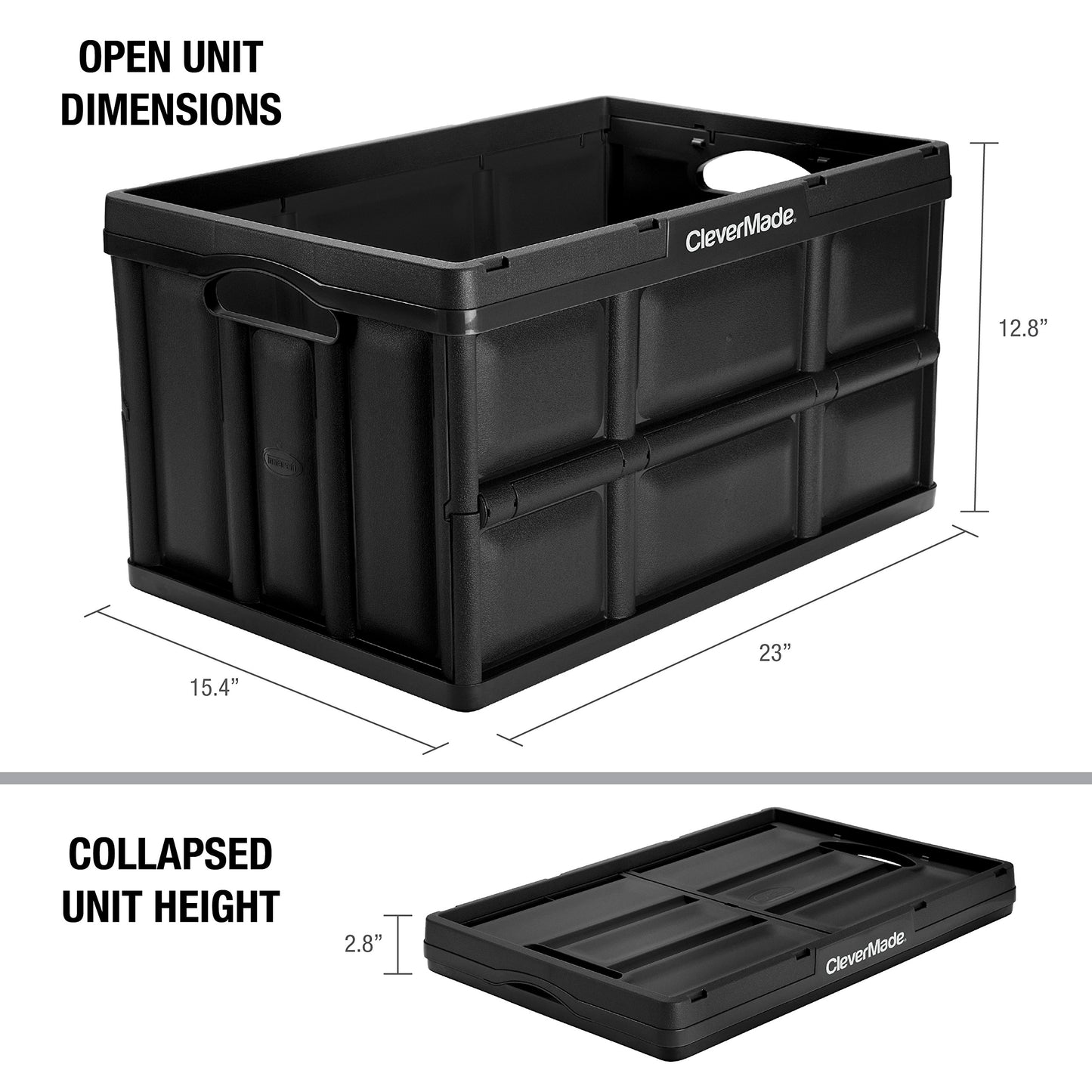 CleverMade CleverCrates 62 Liter Collapsible Storage Bin/Container: Solid Wall Utility Basket/Tote, Black