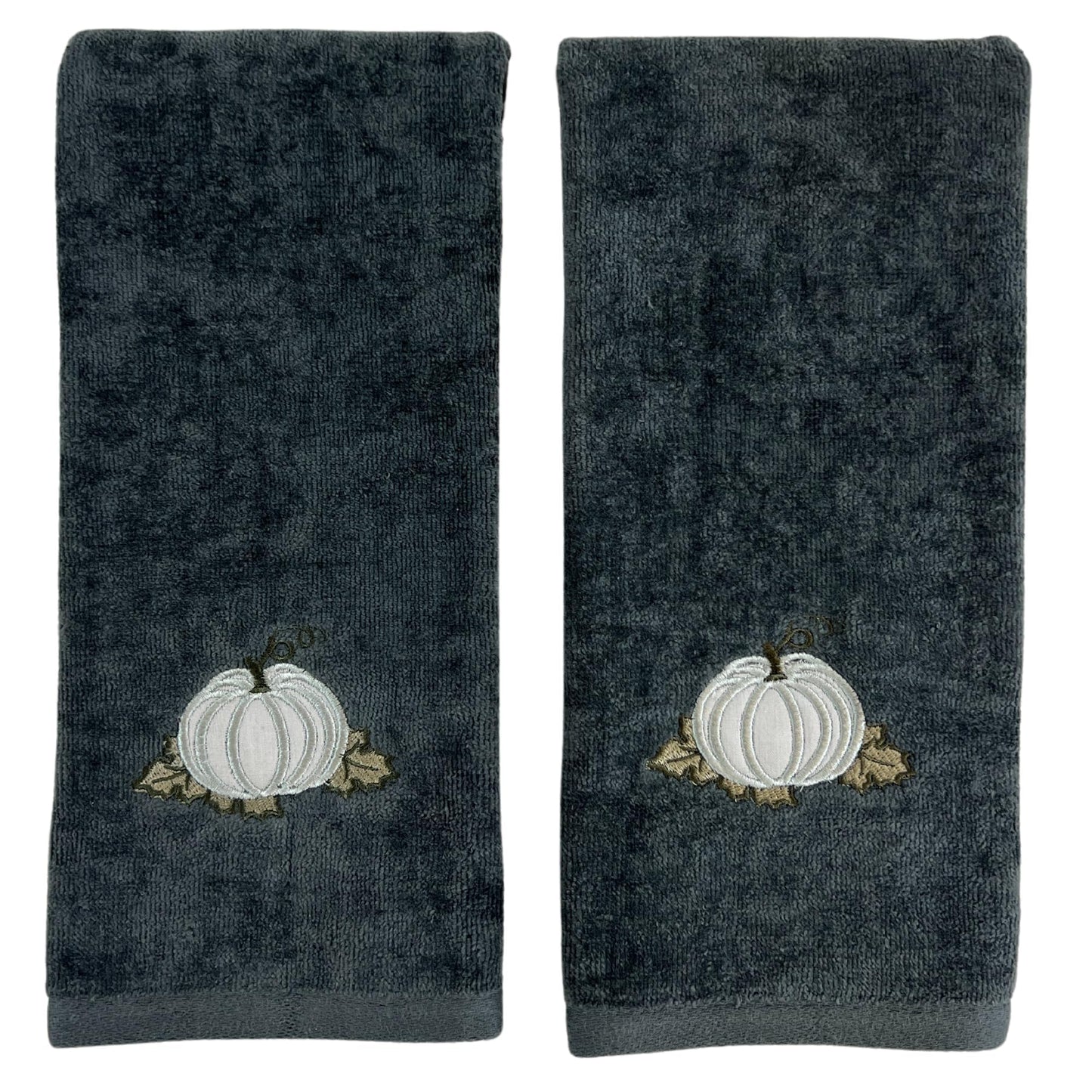 Serafina Home Autumn Fall Bath Hand Towels Bathroom Decor Farmhouse Harvest: Plush Soft Gray Grey 100% Cotton Terry Velour Appliqué and Embroidered…