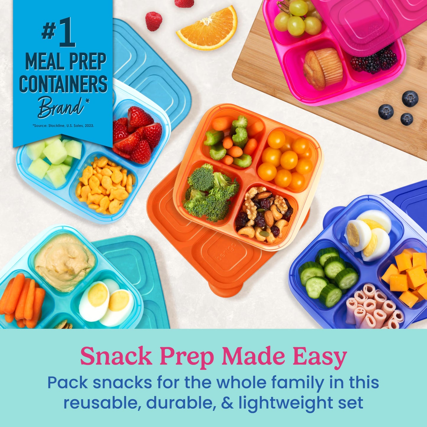 Bentgo Easyboxes 4-Compartment Snack Containers - 20-Piece Set with 10 Trays & 10 Custom-Fit Lids to Seal in Freshness - Reusable Food Storage & Meal…