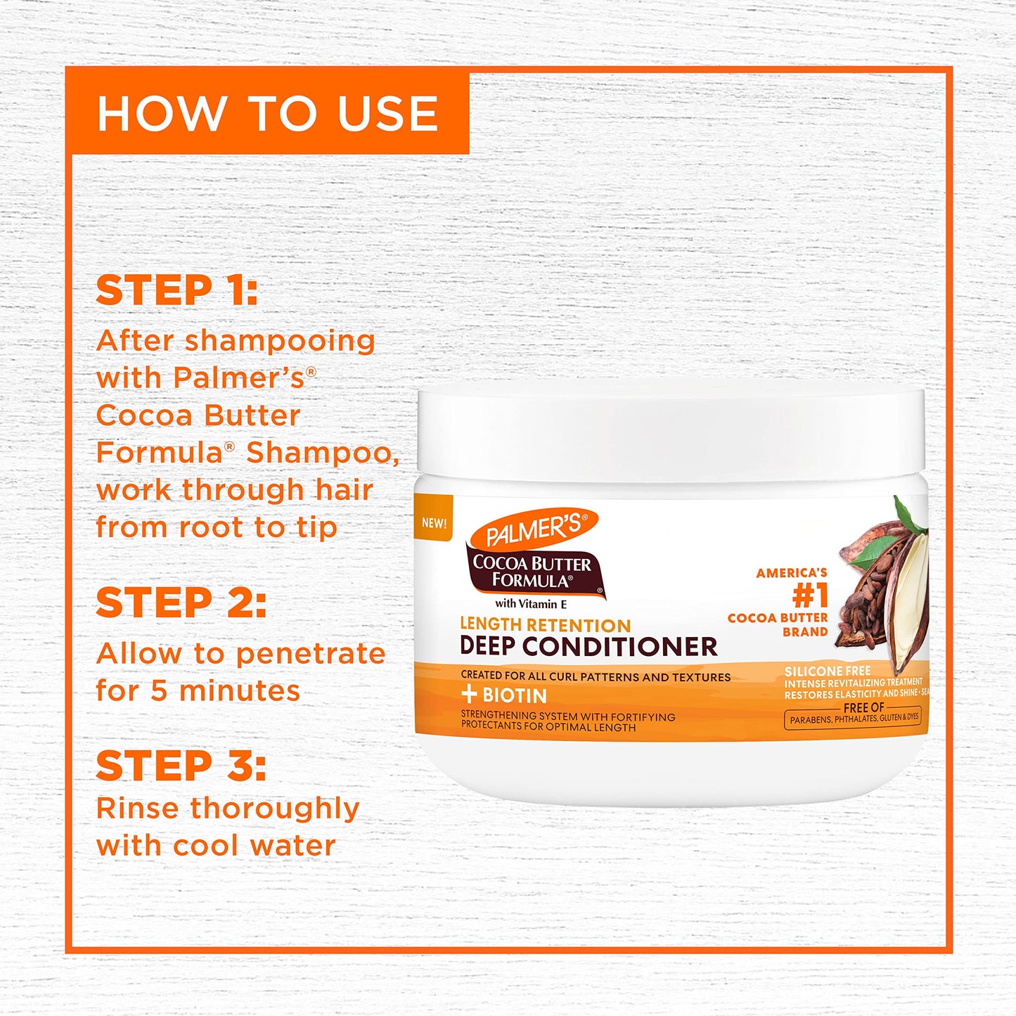 Palmer's Cocoa Butter & Biotin Length Retention Deep Conditioner, Strengthen, Nourish and Restore Elasticity and Shine, Suitable for All Curly Hair