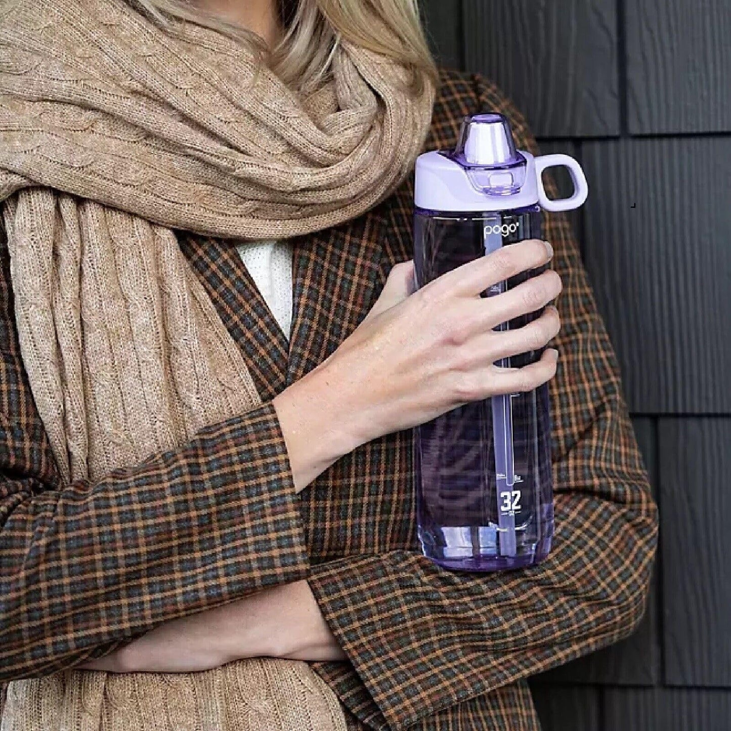 Pogo BPA Free Tritan Water Bottles with Flip Lid and Straw - 32 Ounce, 3 Pack (Lilac, Pink Satin, Gray)