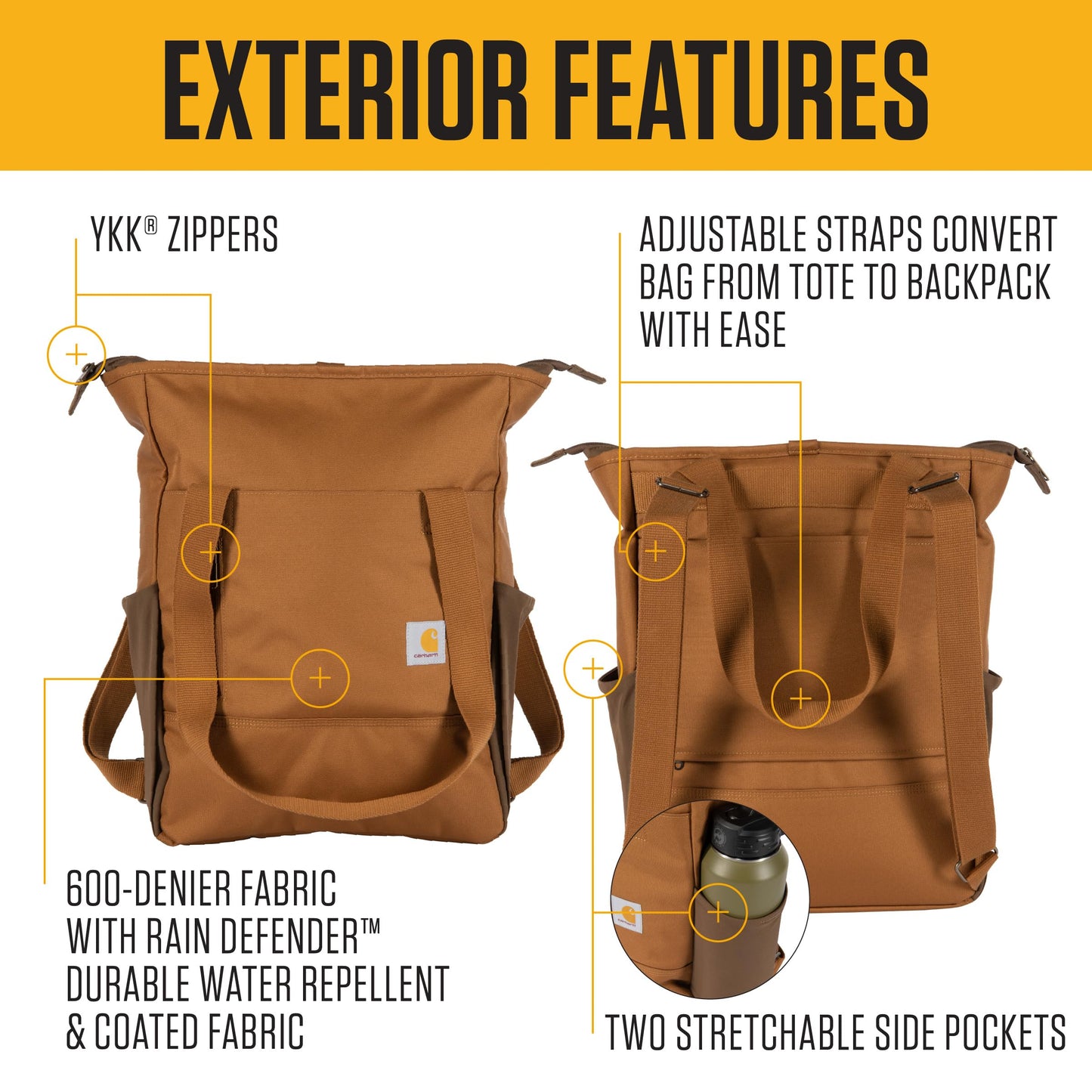 Carhartt Classic Convertible Backpack Tote, Durable Water Repellent Material W/ 17" Laptop Sleeve, Carhartt Brown