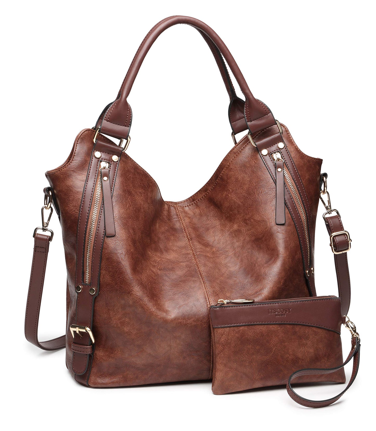 Women Tote Bag Handbags PU Leather Fashion Hobo Shoulder Bags with Adjustable Shoulder Strap, L, Brown