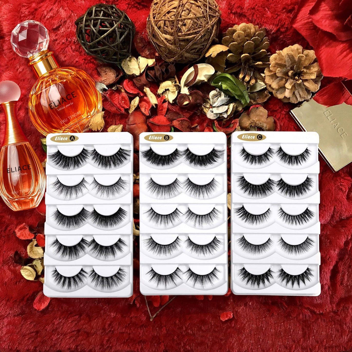 Eliace 3D Mink Lashes Natural Look 15 Mixed Styles 15 Pairs Fake Eyelashes Bulk Pack Handmade Luxurious Volume Fluffy Natural False Eyelashes