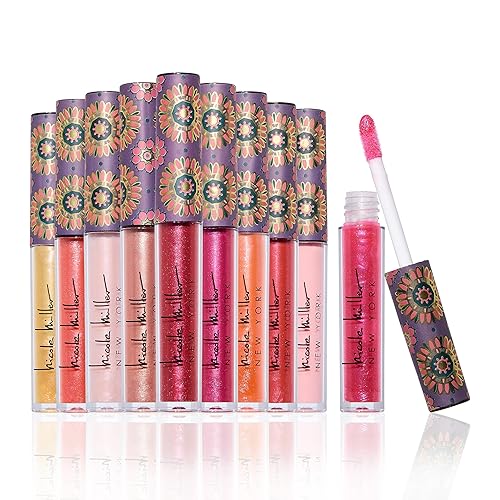 Nicole Miller Lip Gloss Collection Shimmery Glosses for Women and Girls Long Lasting Color Set with Rich Varied Colors, Pink Shimmer, 10 Count (Pack