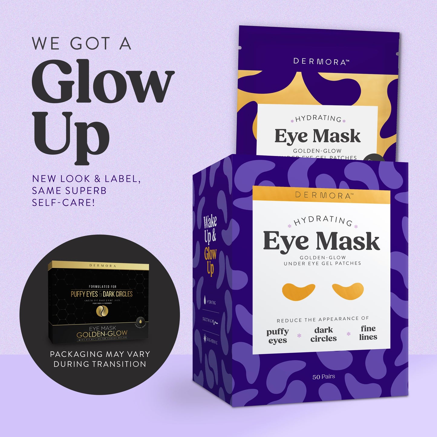 DERMORA Golden Glow Under Eye Patches - 50 Pairs Individually Packed, Hydrating Soft Gel Eye Masks for Puffiness, Wrinkles, Dark Circles & Fine Lines Beauty and Personal Care DERMORA