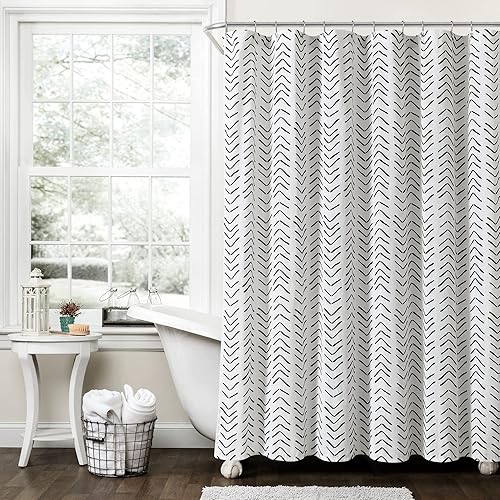 Lush Decor Hygge Modern Arrow Linen Look Shower Curtain, 72" X 72", Black & White