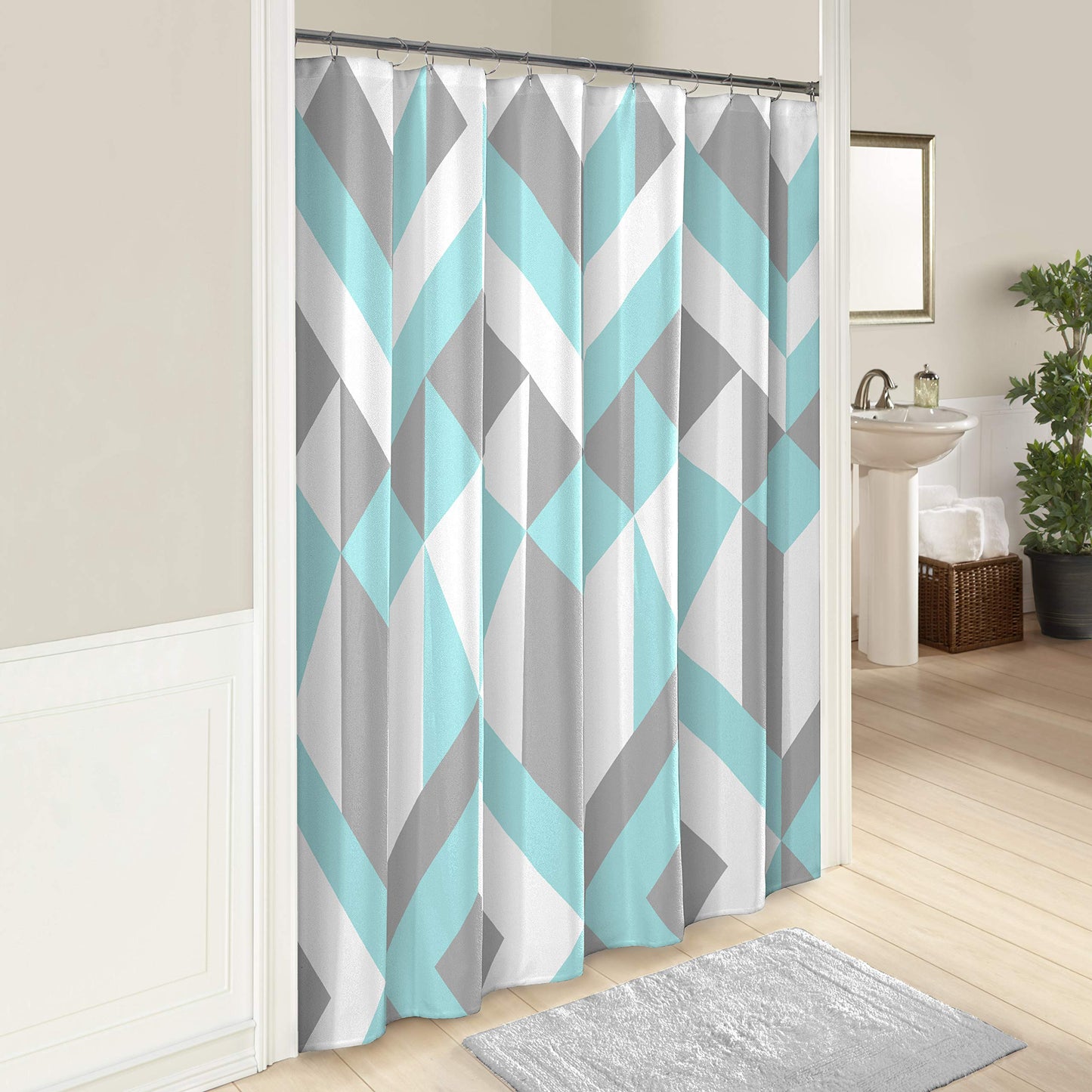 MARBLE HILL Shower Curtains for Bathroom - Lena 72" x 72" Machine Washable Bath Curtains, Aqua