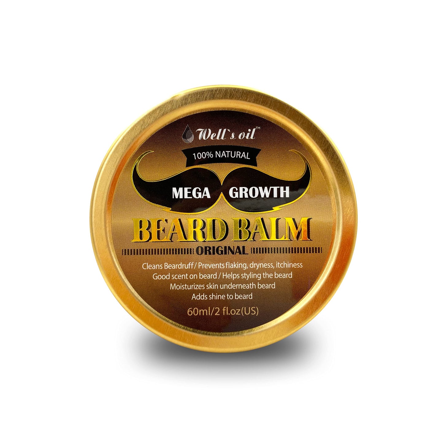 Well's Oil Mega Growth Beard Balm (Original) | 2 fl oz | Beard Styling & Conditioning Balm | With Natural Oils