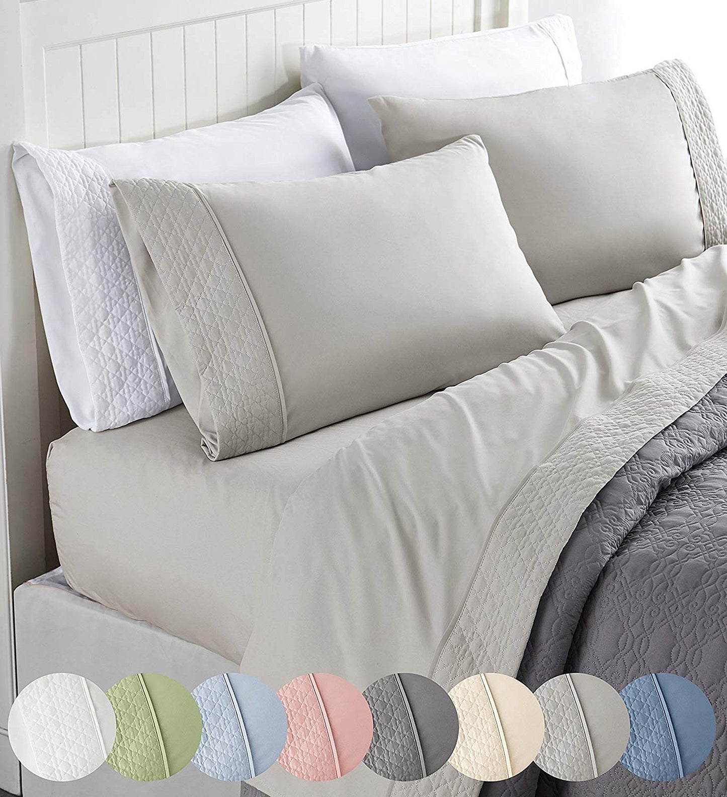 Elegant Comfort Luxury Best, Soft Coziest 4-Piece Bed Sheet Set! 1500 Premier Hotel Quality | Quilted Design on Flat Sheet and Pillowcases | Wrinkle