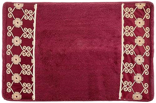 Popular Bath Bath Rug, Vlegant Rosa Collection, Burgundy/Gold