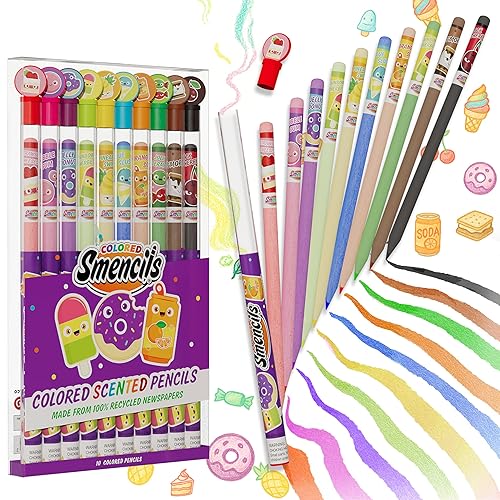 Colored Smencils - Patented Gourmet Scented Colored Pencils made from Recycled Newspapers, 10 Count, Gifts for Kids, School Supplies, Classroom…