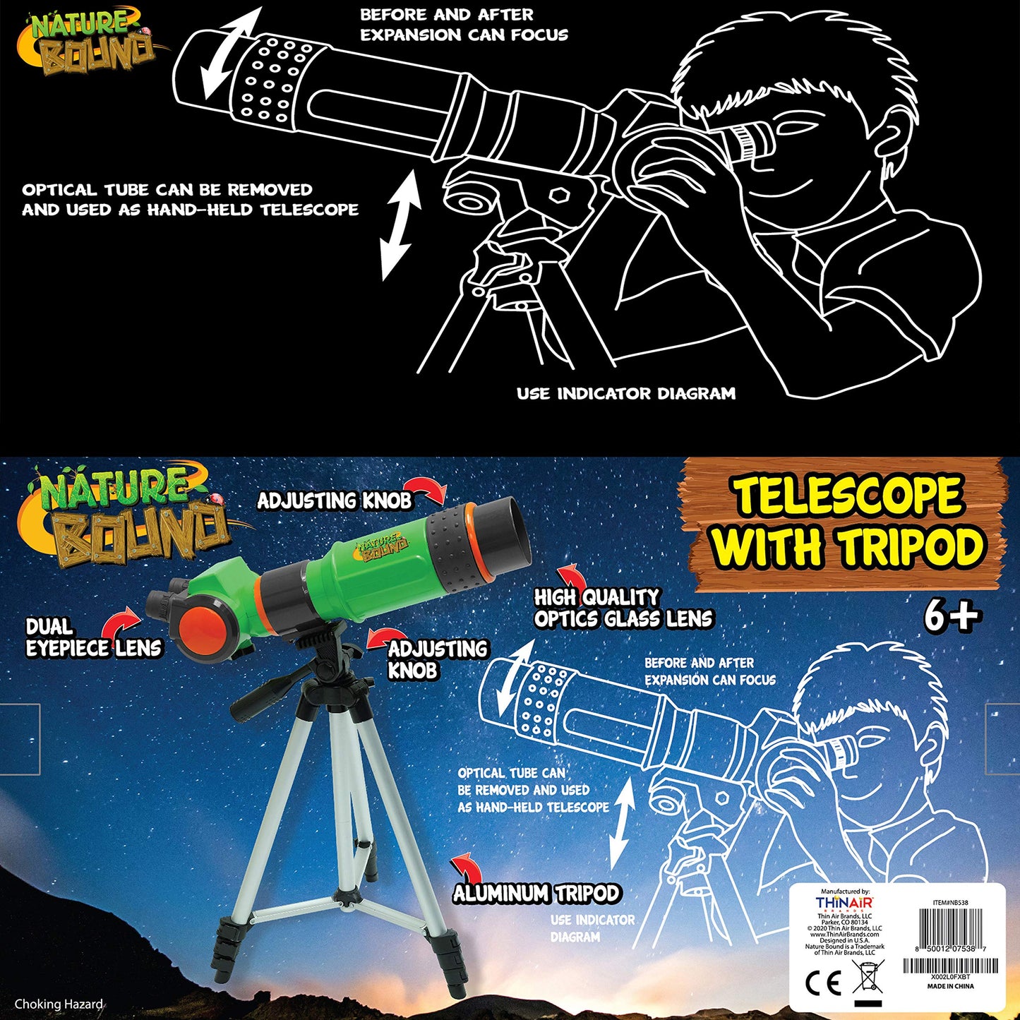 Nature Bound Kids Telescope – 16X Magnification with 15mm Lens, Adjustable Tripod, Indoor & Outdoor Beginner Telescope, Ages 6+, Green (NB538)