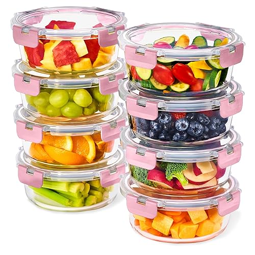 Sorbus 16pc Glass Meal Prep Containers Set - 8 Round 32oz Containers with Airtight Lids - Freezer, Dishwasher, Oven Safe - Reusable Food Storage…