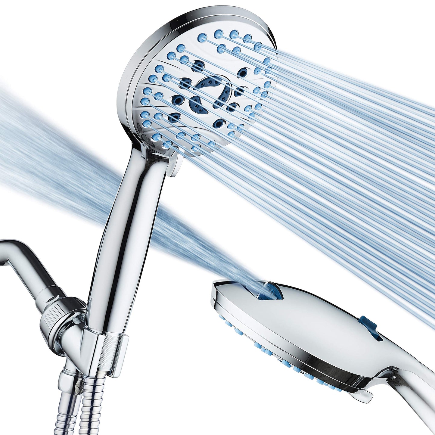 AquaCare 8-Mode High Pressure Handheld Shower Head – Anti-Clog Nozzles, Power Wash, 6ft Hose, Wall & Overhead Brackets