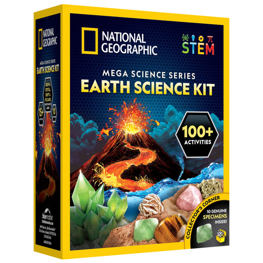 NATIONAL GEOGRAPHIC Earth Science Kit – 100+ Experiments for Kids, Crystal Growing, Volcano Kit, Rock Collection, Fun STEM Toy for Boys & Girls