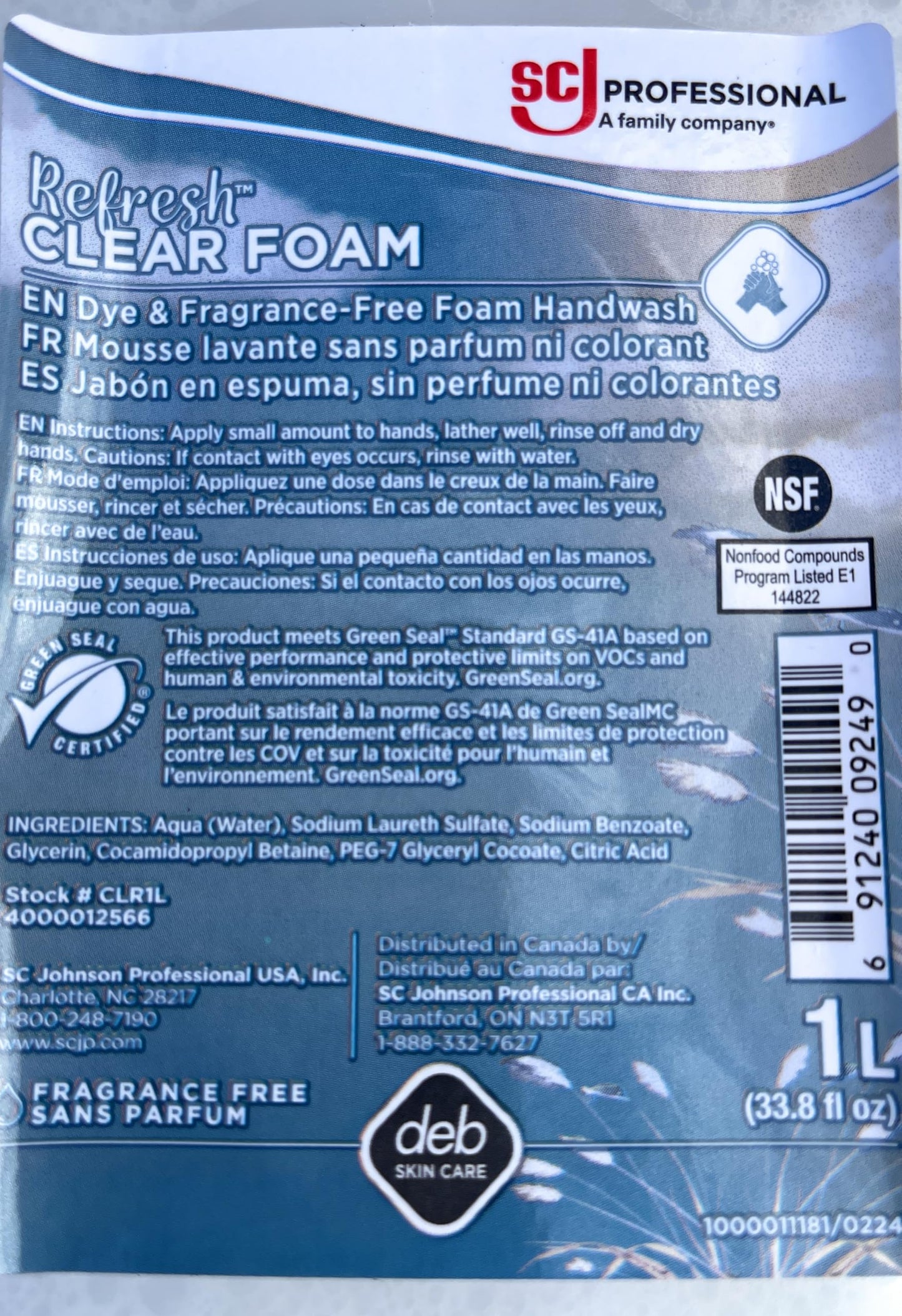 SC Johnson Professional REFRESH CLEAR FOAM HAND SOAP 1 LITER, Pack of 1