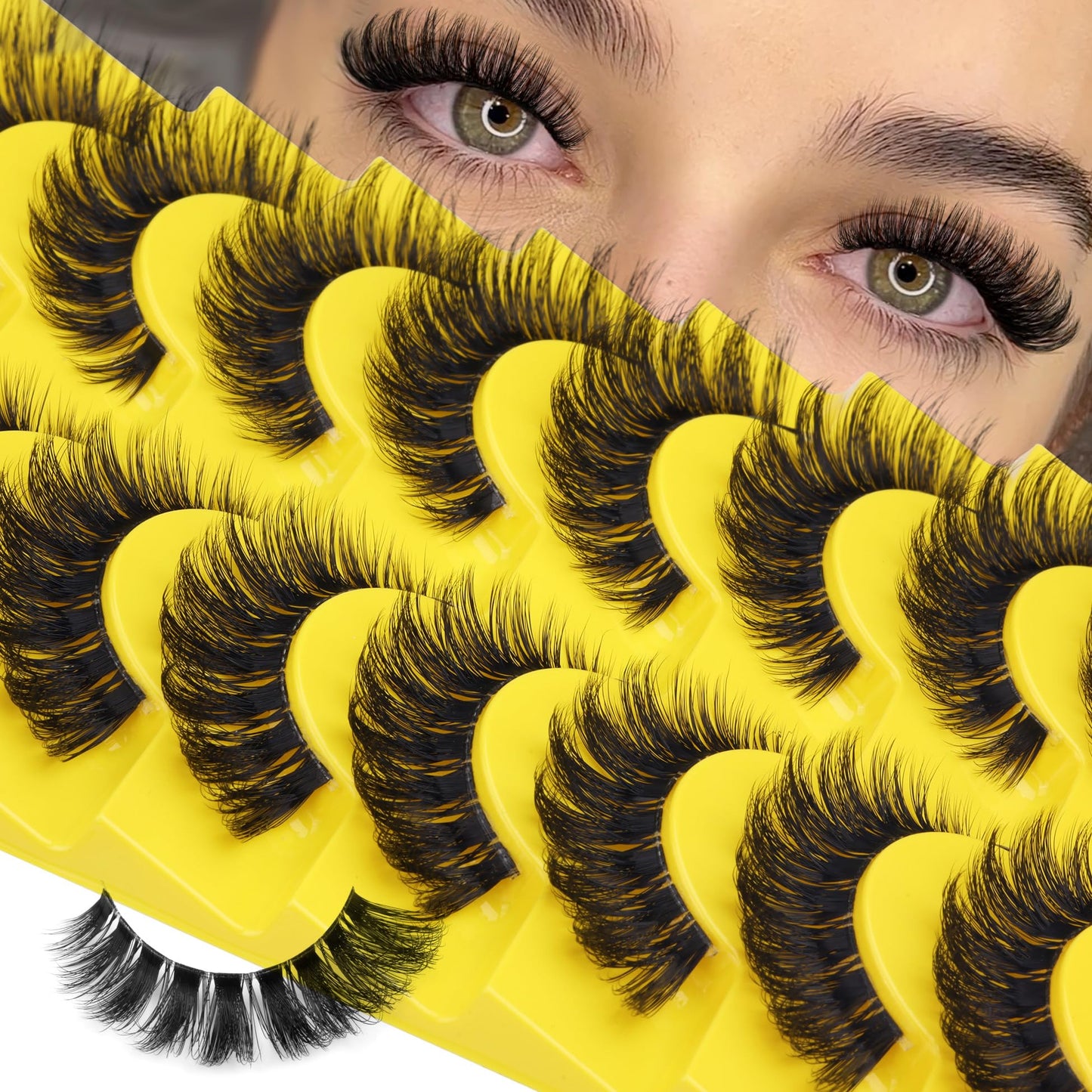 ALICE Cat Eye Lashes Russian Strip Lashes False Eyelashes Clear Band Eyelashes Dramatic Faux Mink Lashes 8 Pairs