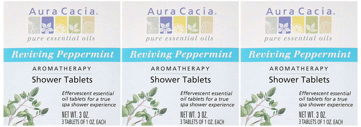 Aura Cacia Aromatherapy Shower Tablets, Reviving Peppermint 3 ea (Pack of 4)