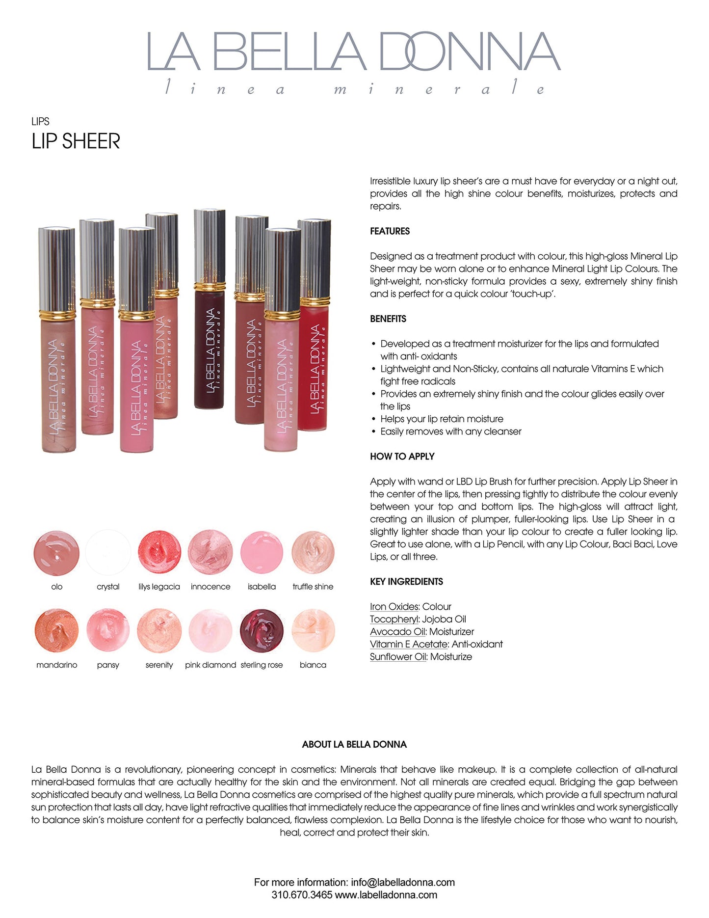 La Bella Donna High Gloss Mineral Lip Sheer Lip Gloss - Mandarino