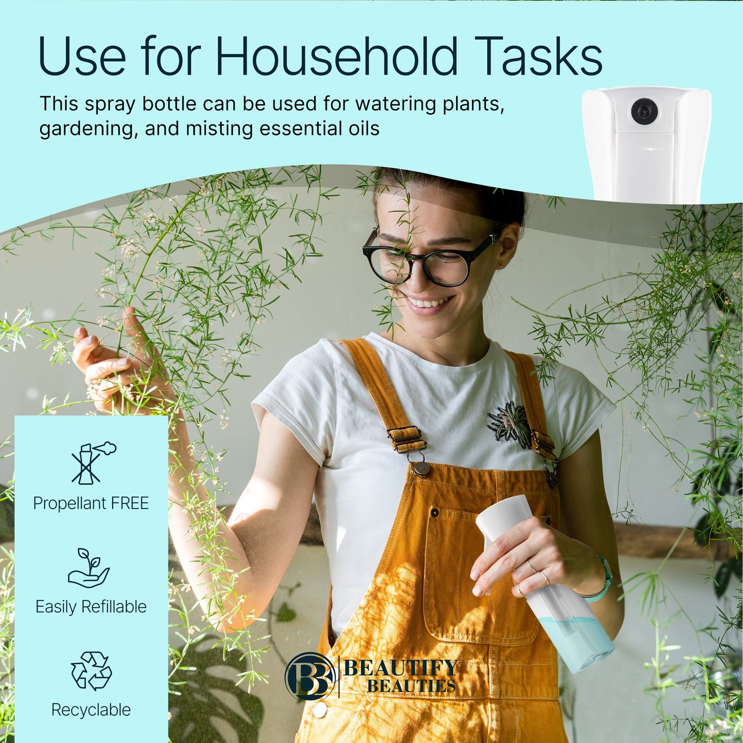 BeautifyBeauties Continuous Spray Bottle – 10.1oz Fine Mist for Hair, Cleaning, Plants, Pets, Salons & Essential Oils