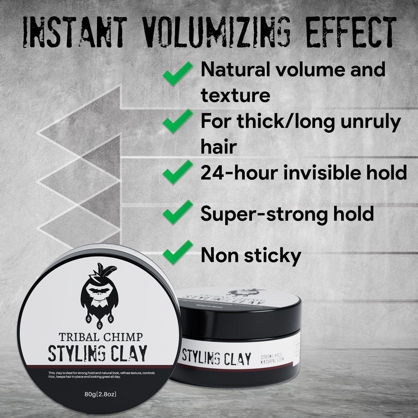Tribal Chimp Hair Styling Clay - Super Strong Hold Matte Clay for Men & Women, Non-Sticky, Textured, Instant Volume & Thickening, Ideal for all Hair